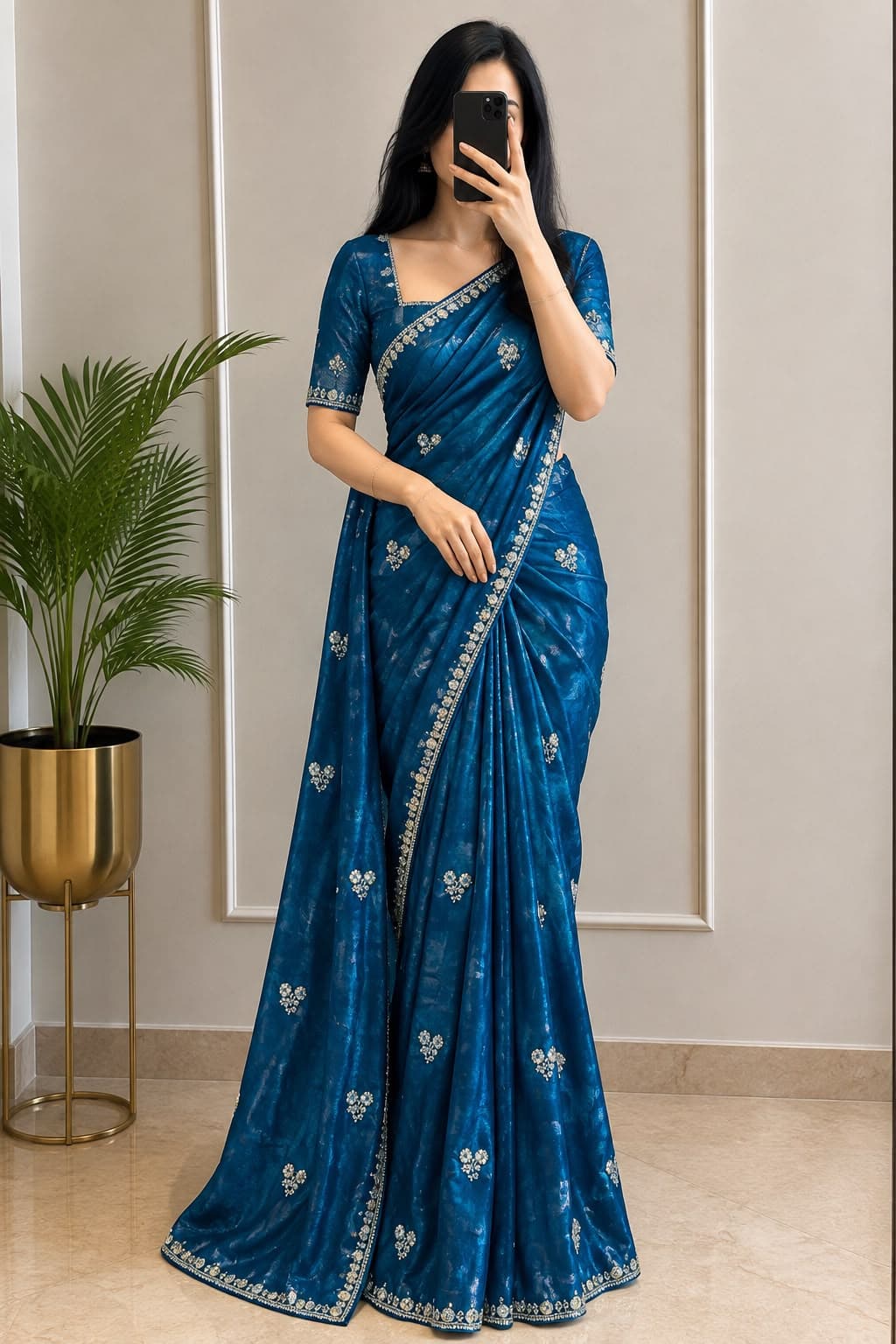 Boutique Handwork Dual Tone Rangoli Crush Silk Saree