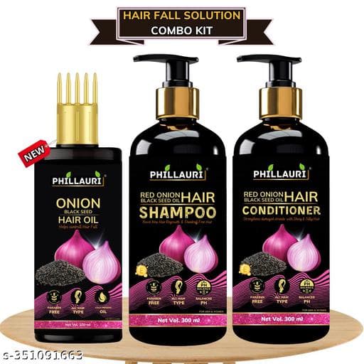 Phillauri New Red Onion Black Seed Oil Best Quality Hair Kit (Shampoo + Hair Conditioner + Hair Oil)