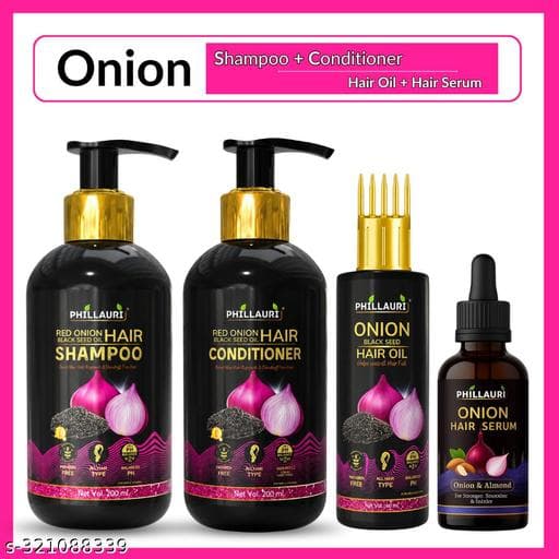 Phillauri Red Onion Black Seed Oil Ultimate Hair Care Kit - Hair Oil (60ml) + Shampoo (200ml) + Hair Conditioner (200ml) + Hair Serum (30ml)