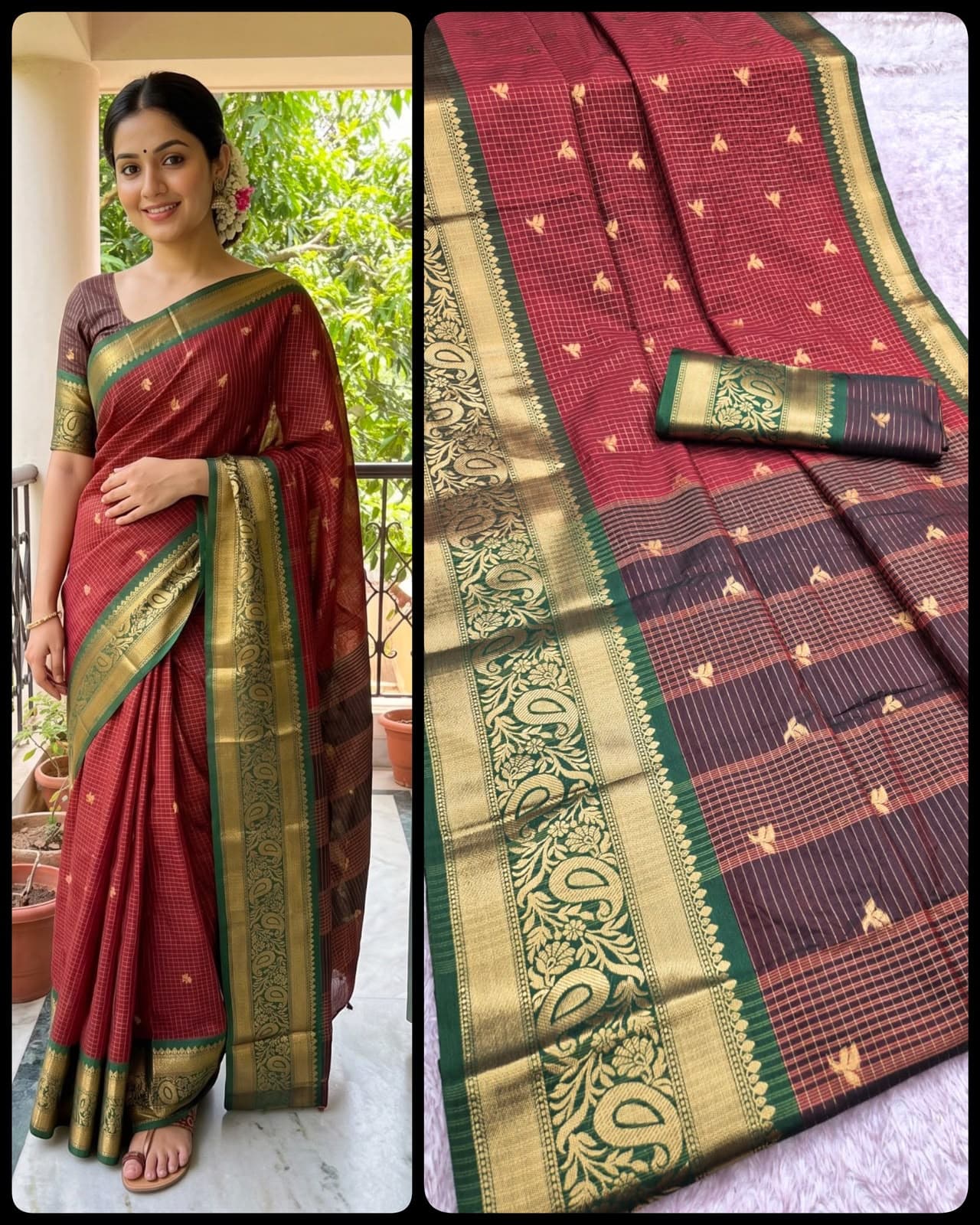 Premium Soft Silk Checks Pattern Saree (Kanjivaram)