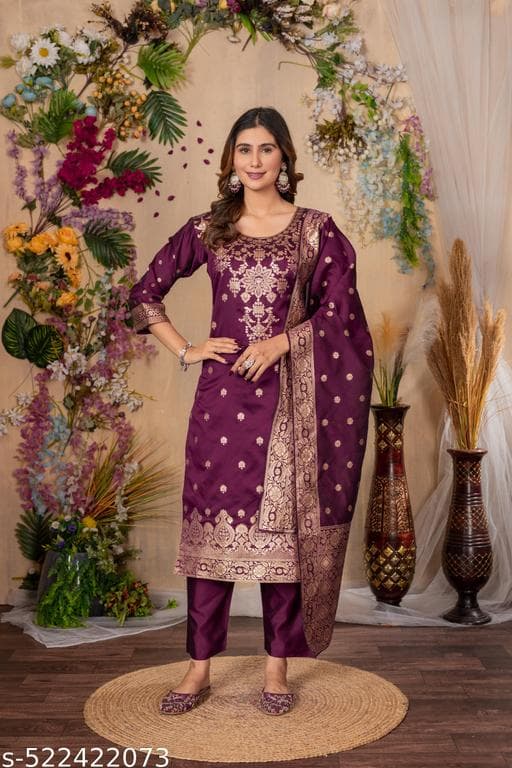 Women's Art Silk Blend Kurta Pant Dupatta Set